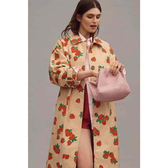 nwt ANTHROPOLOGIE MAEVE s Strawberry Printed Car Coat - Picture 2 of 4